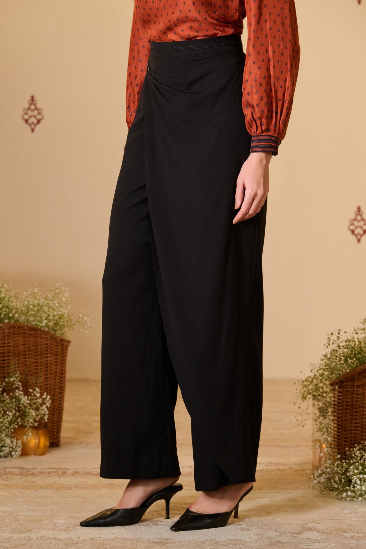 Black Wrap Flared Trousers