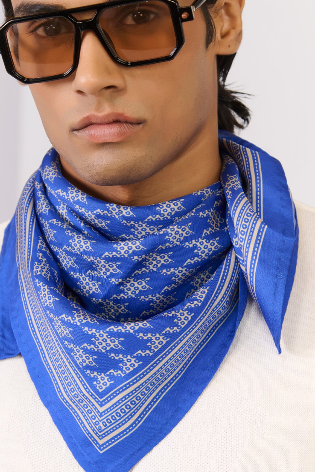 Blue Houndstooth Printed Scarf