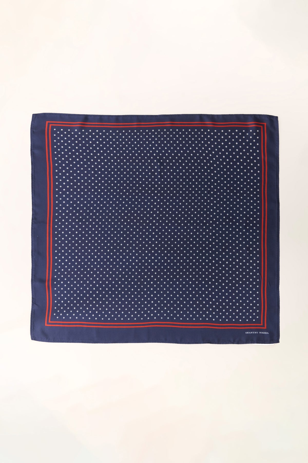 Navy Printed Silk Twill Scarf