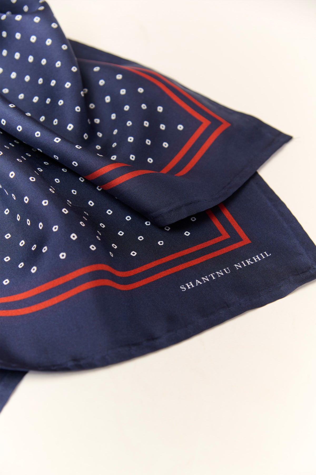 Navy Printed Silk Twill Scarf