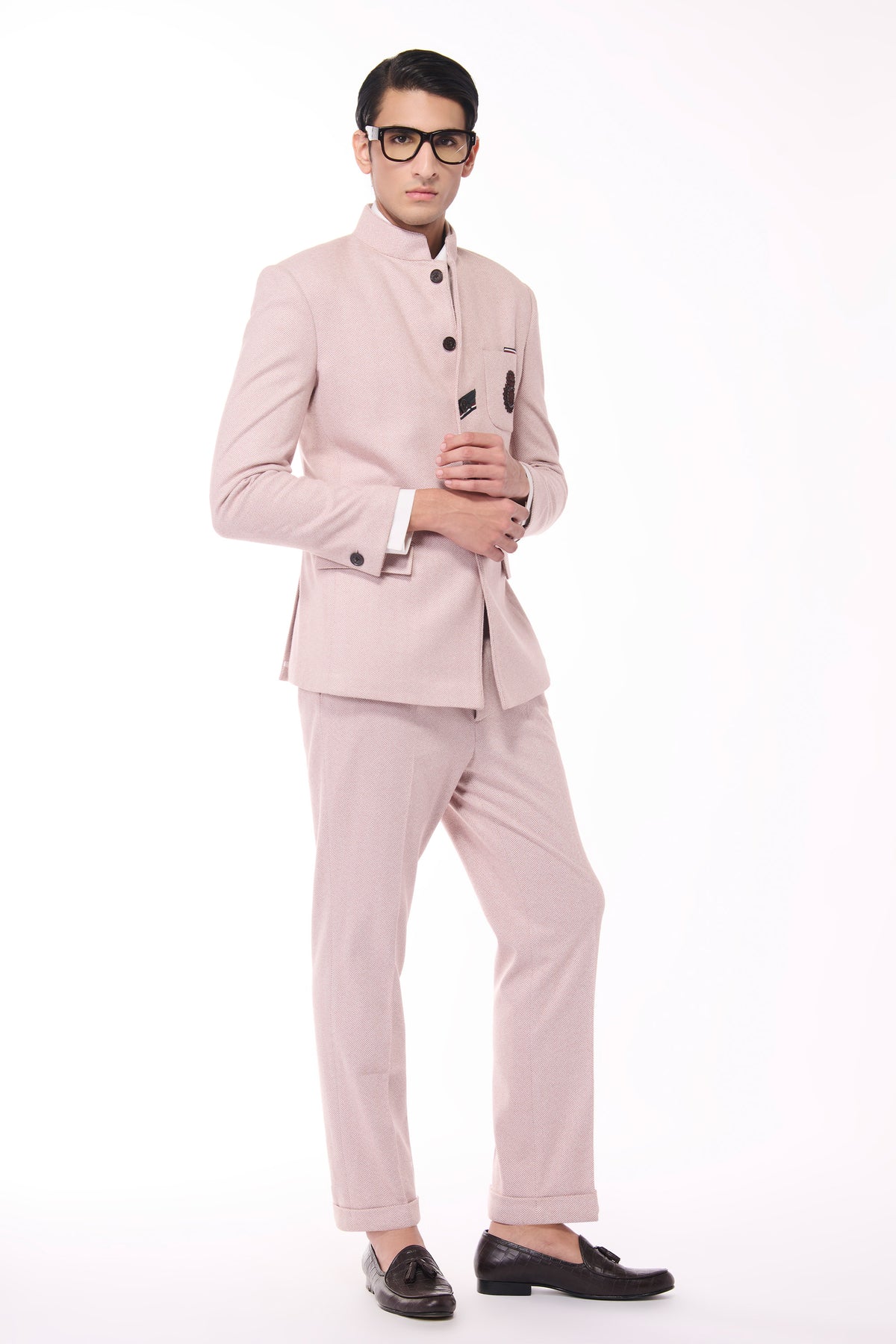 Pink Herringbone Bandhgala