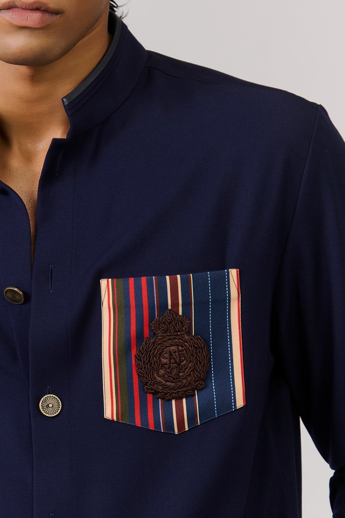 Navy Kurta with Printed Pocket