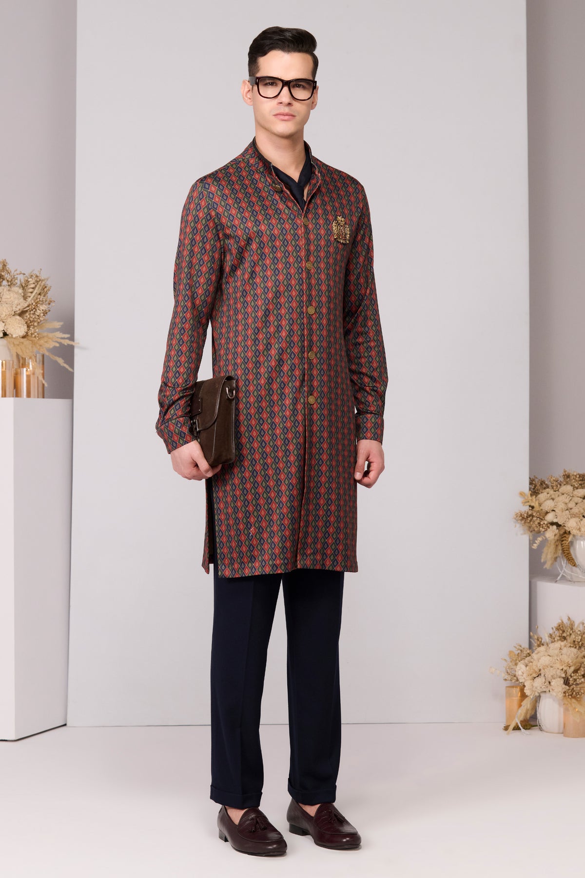 Cherry Crepe Jersey Adamas Printed Kurta