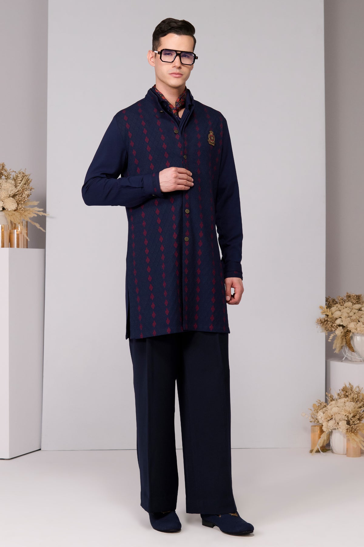 Navy Adamas Embroidered Kurta
