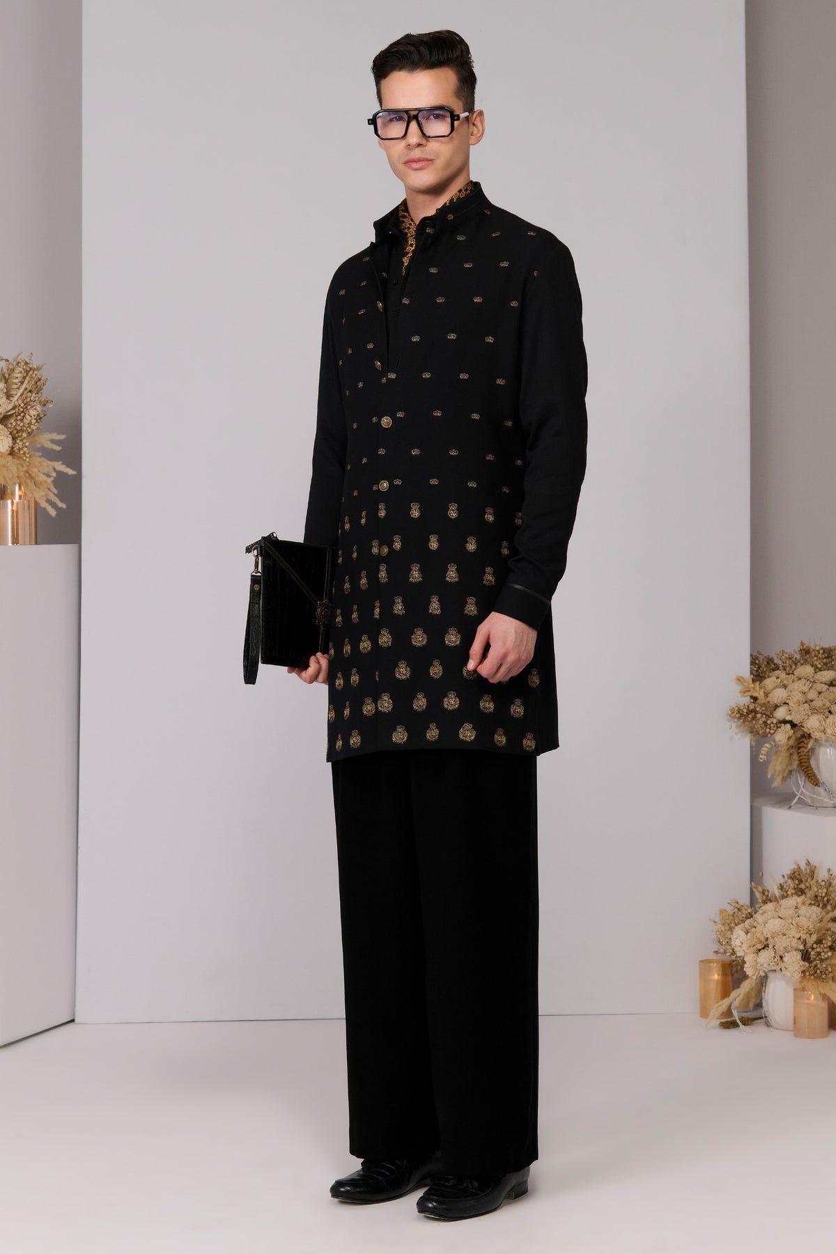 Navy Crest Emrboidery Kurta