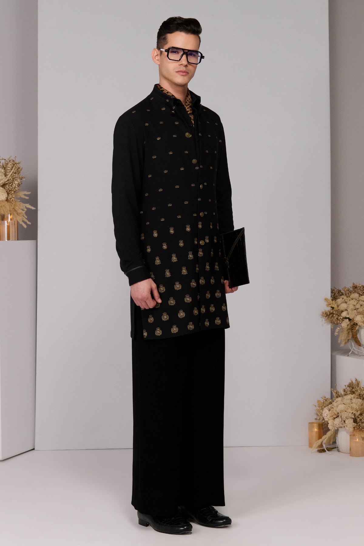 Navy Crest Emrboidery Kurta