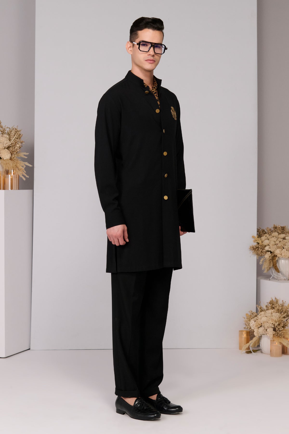 Black Crested Shirt Kurta