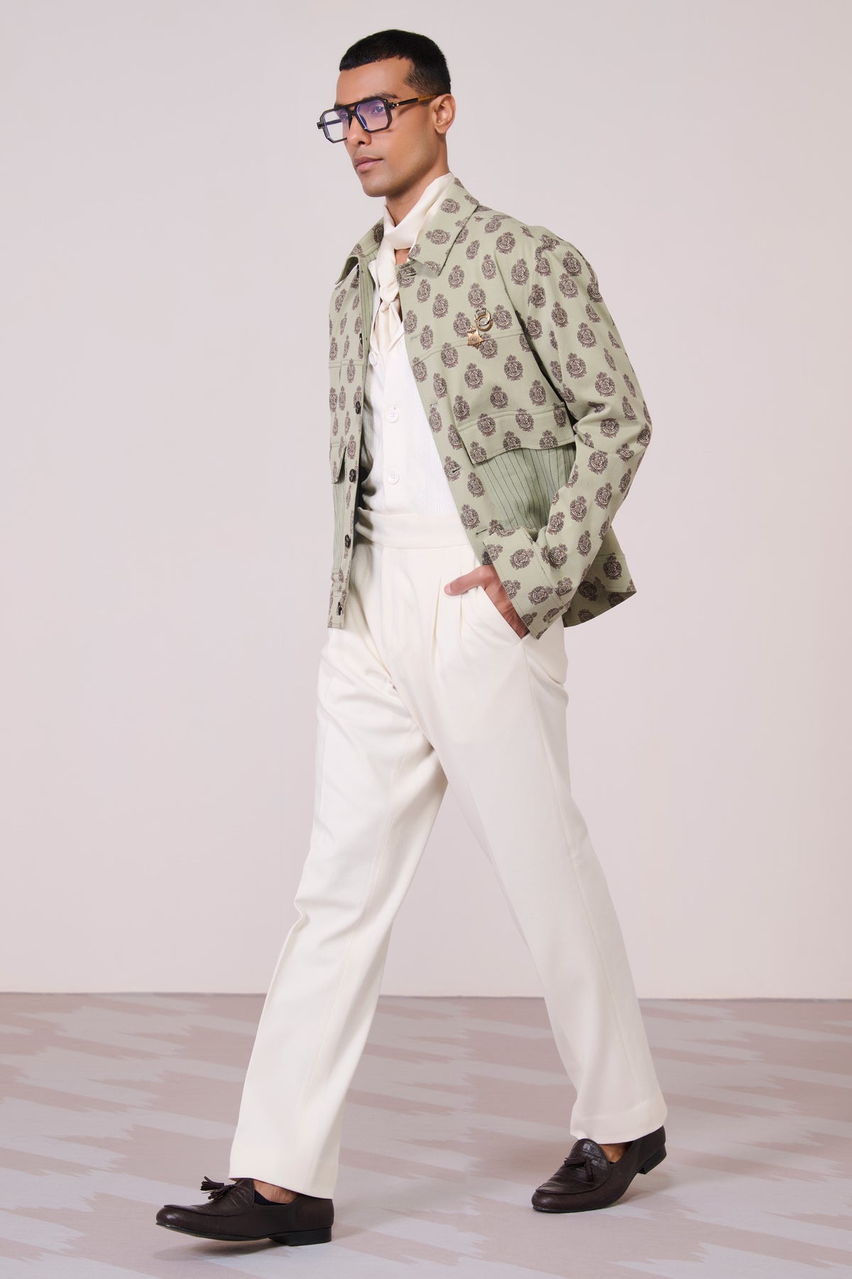 Olive Embroidered Overlay with Signature Brooch