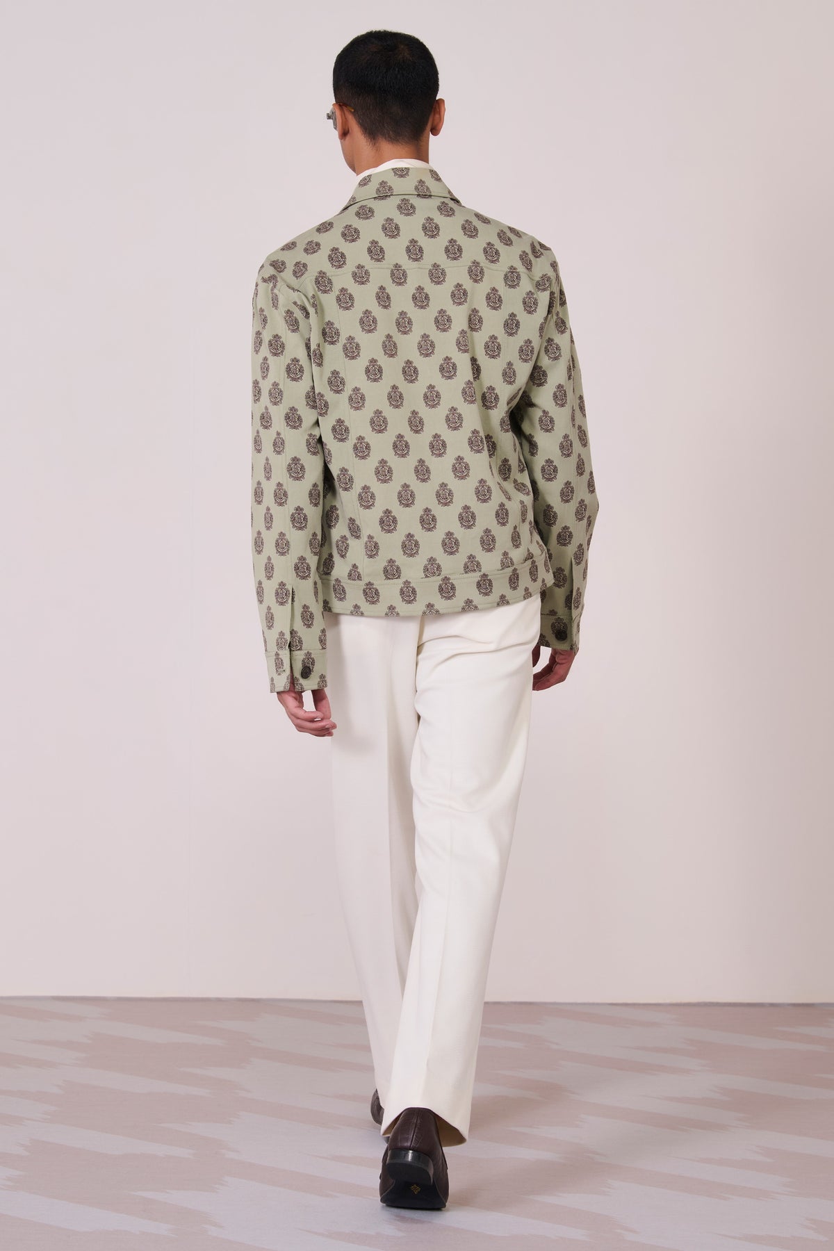 Olive Embroidered Overlay with Signature Brooch