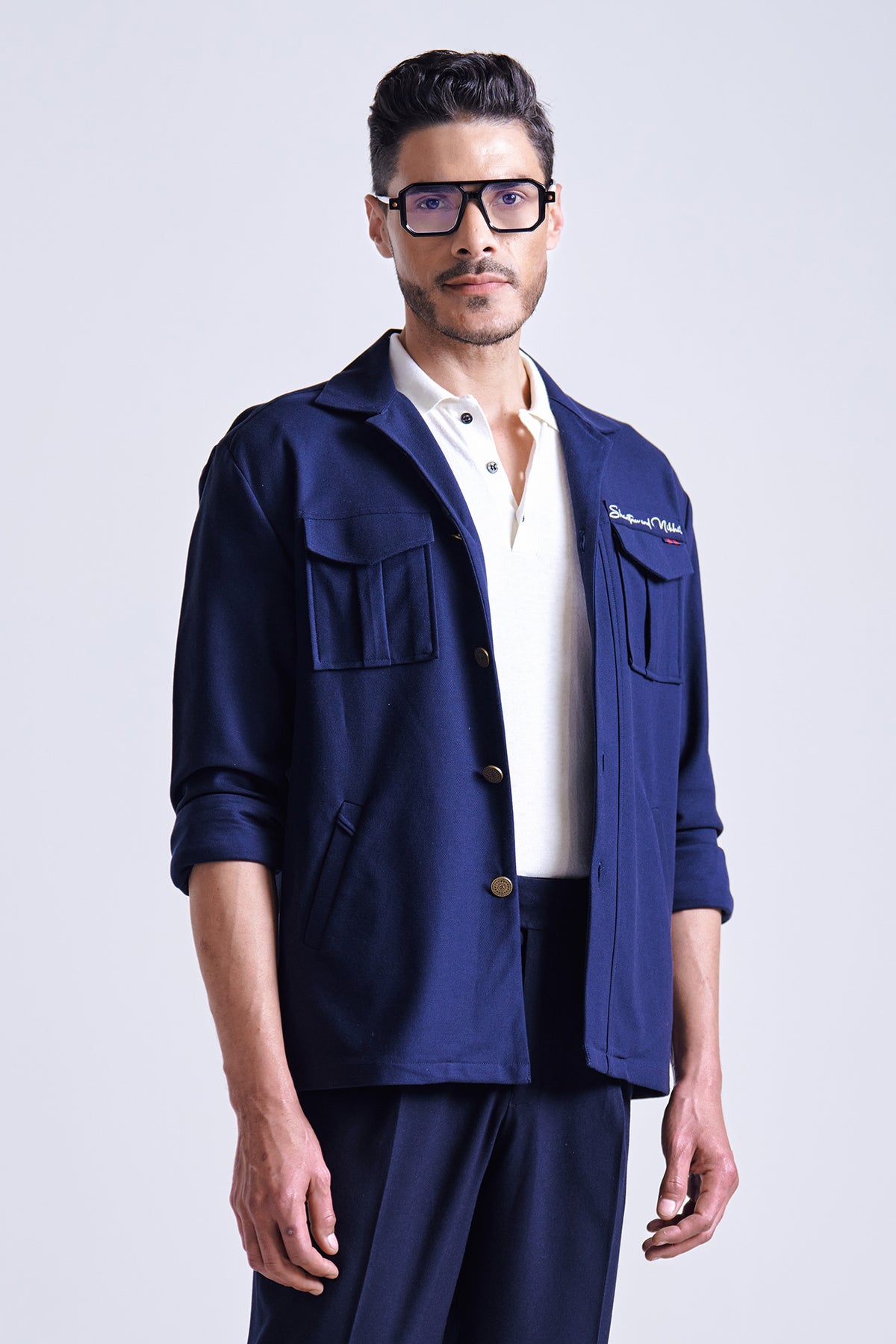 Navy Shirt with Patch Pocket
