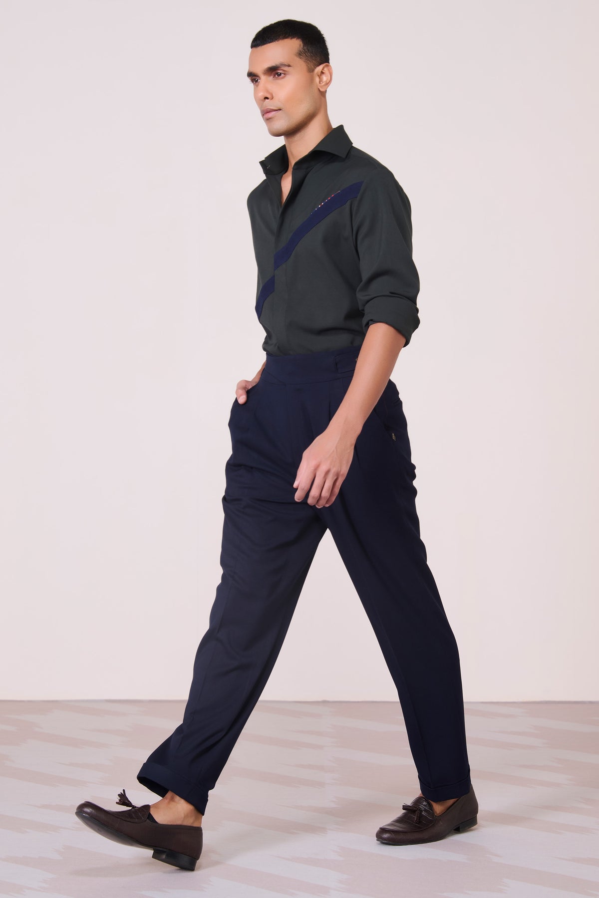 Military Green Colour Block Shirt