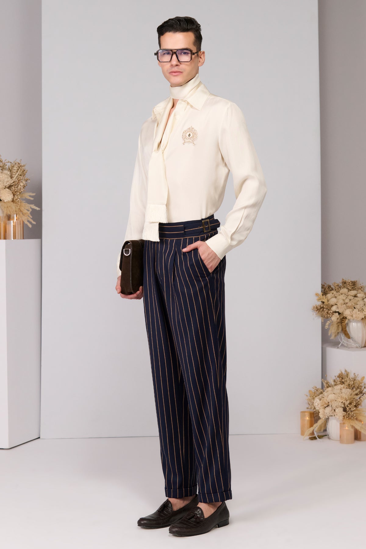 Beige Crested Twill Silk Shirt