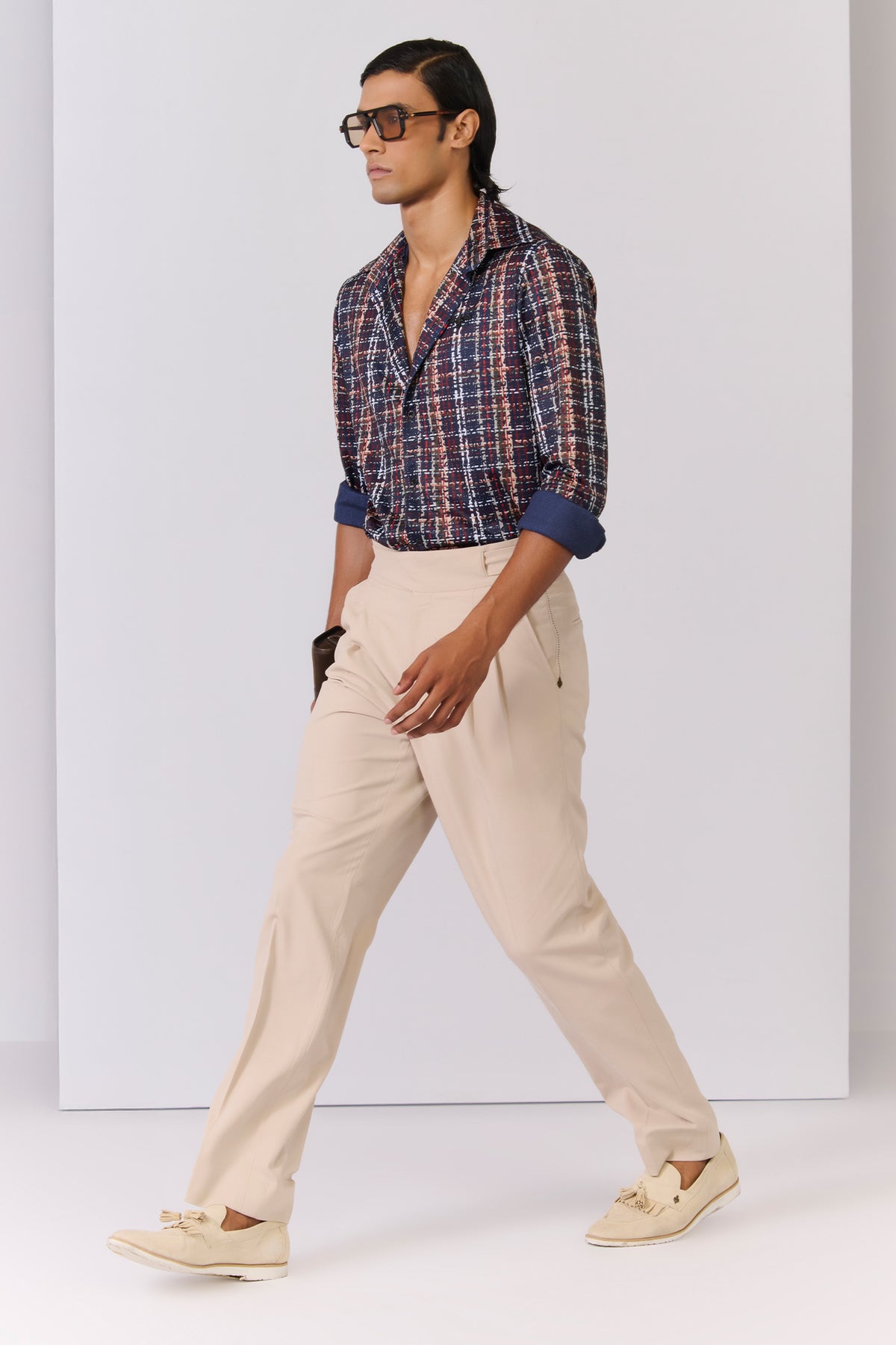 Multi-Hued Crepe Crested Shirt