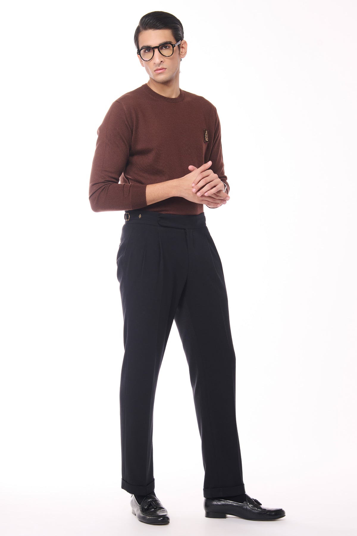 Brown Merino Wool Crested Sweater