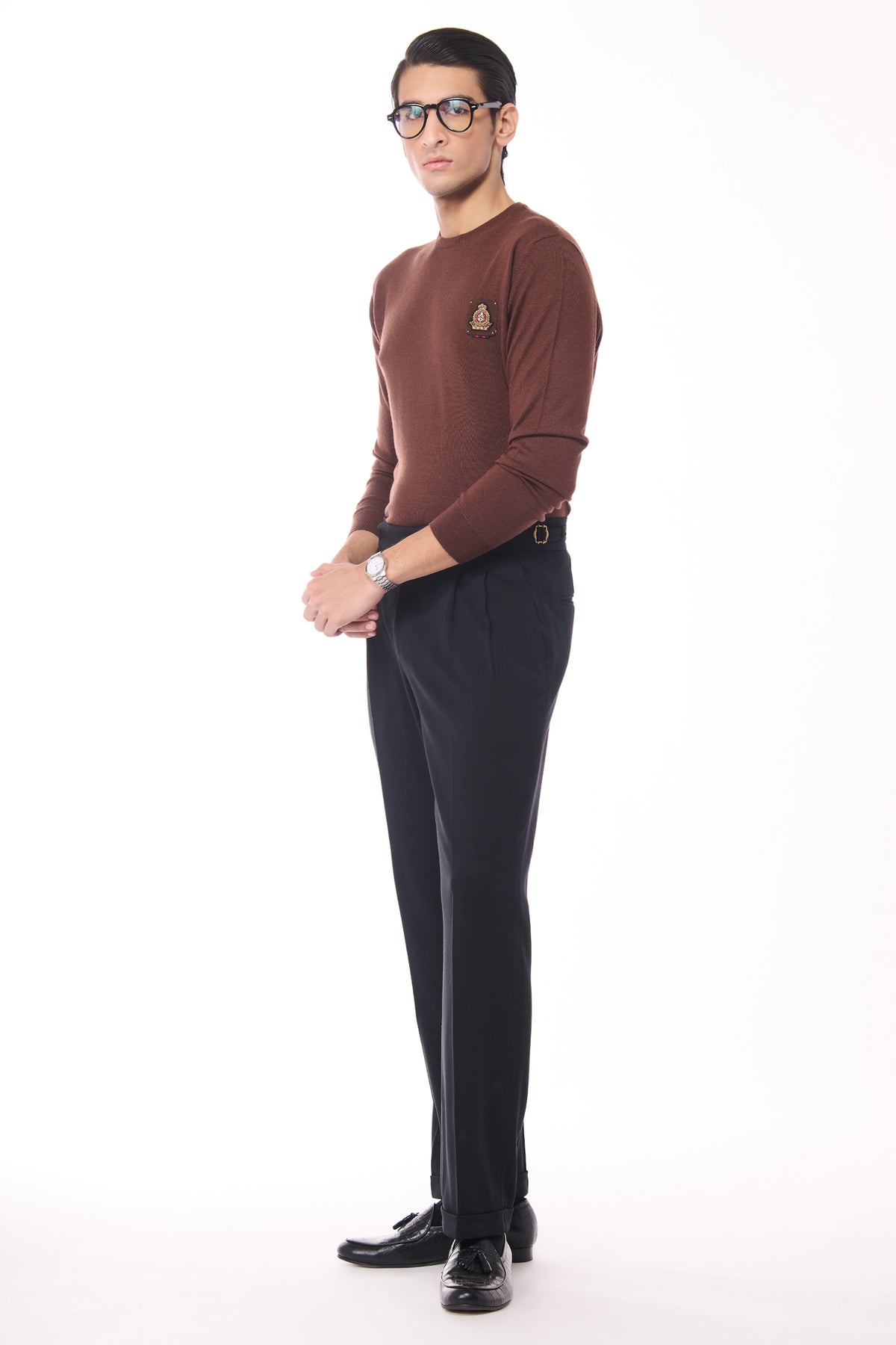 Brown Merino Wool Crested Sweater