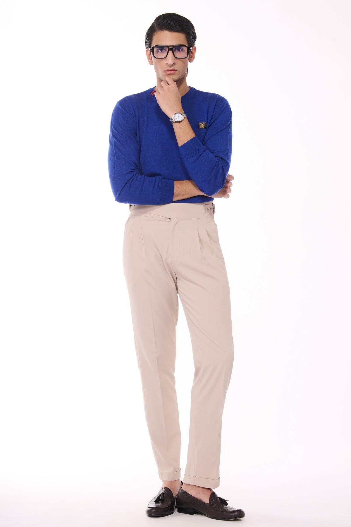Electric Blue Merino Wool Crested Sweater