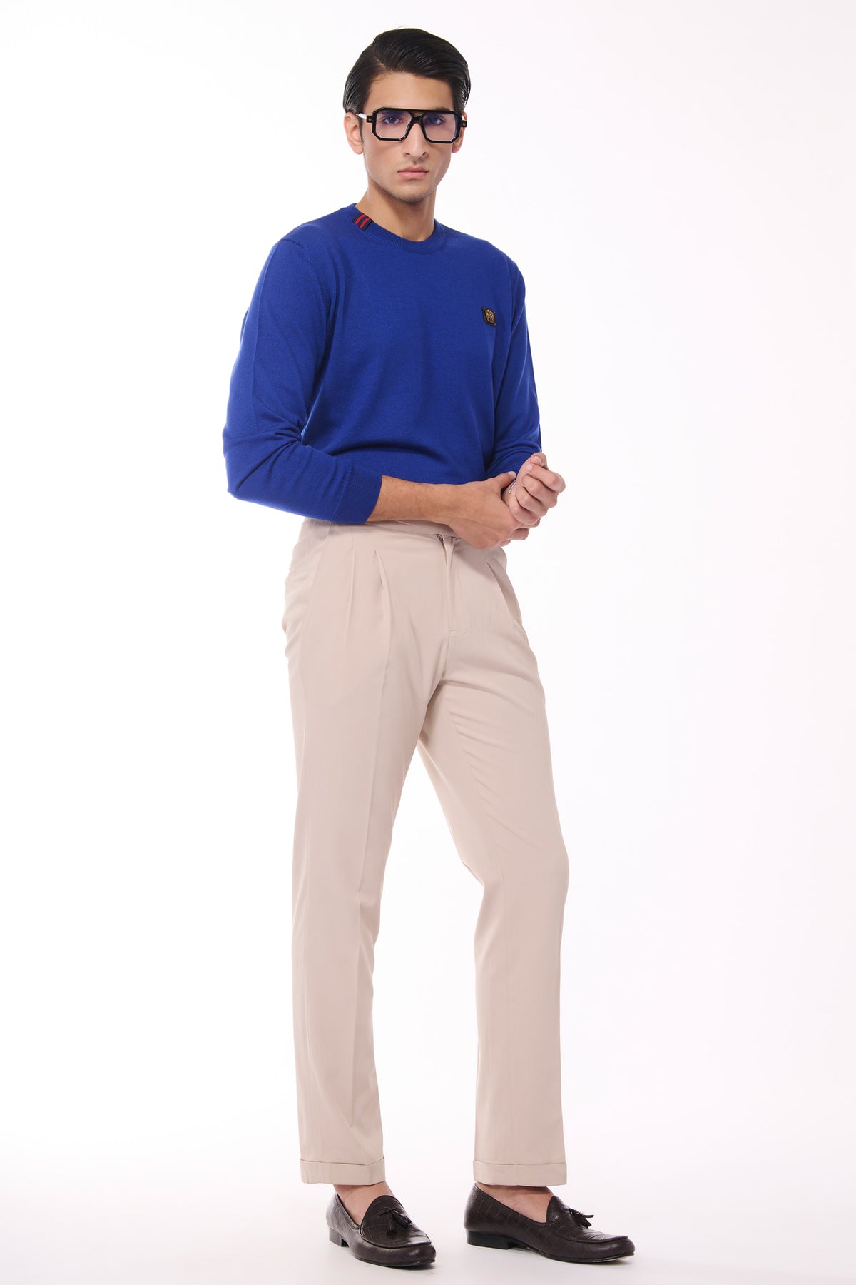 Electric Blue Merino Wool Crested Sweater