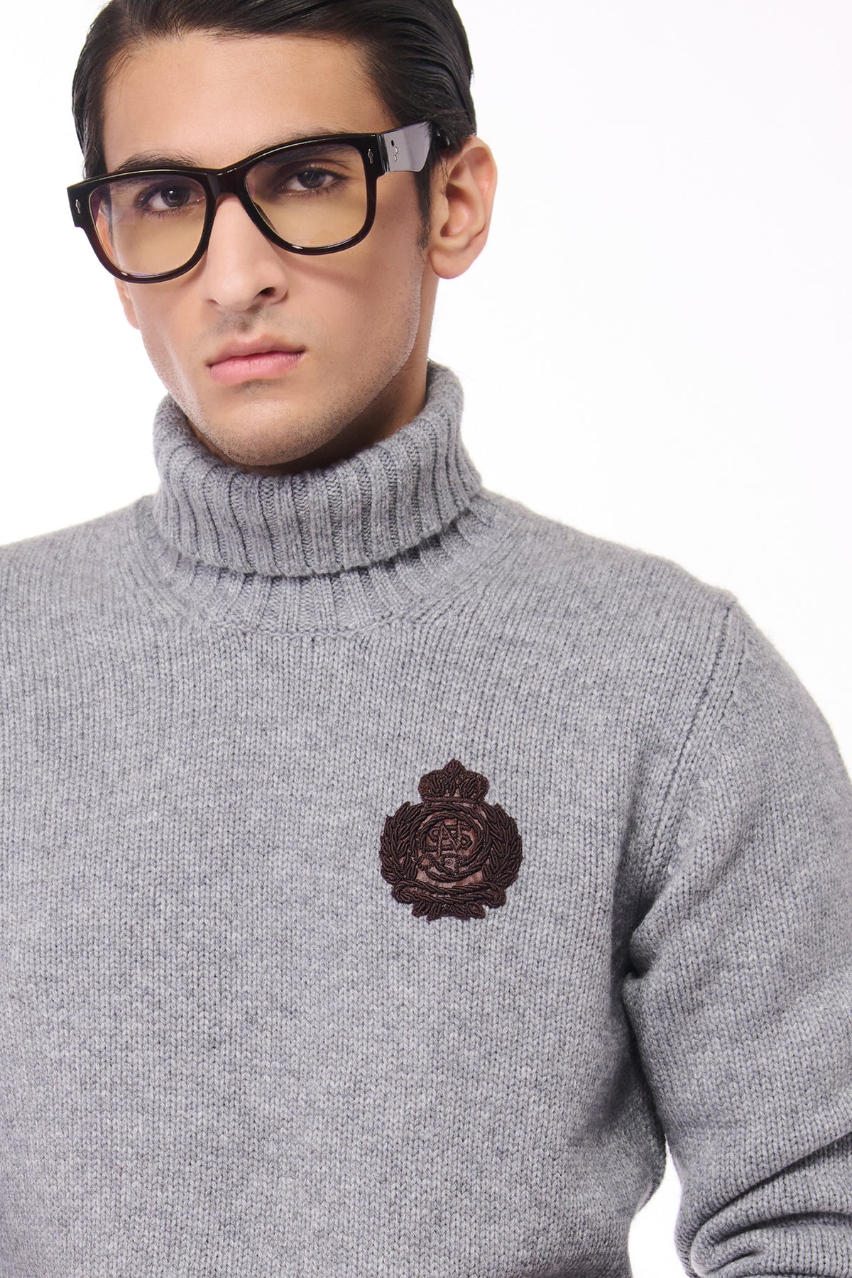 Grey Cashmere High Neck Sweater