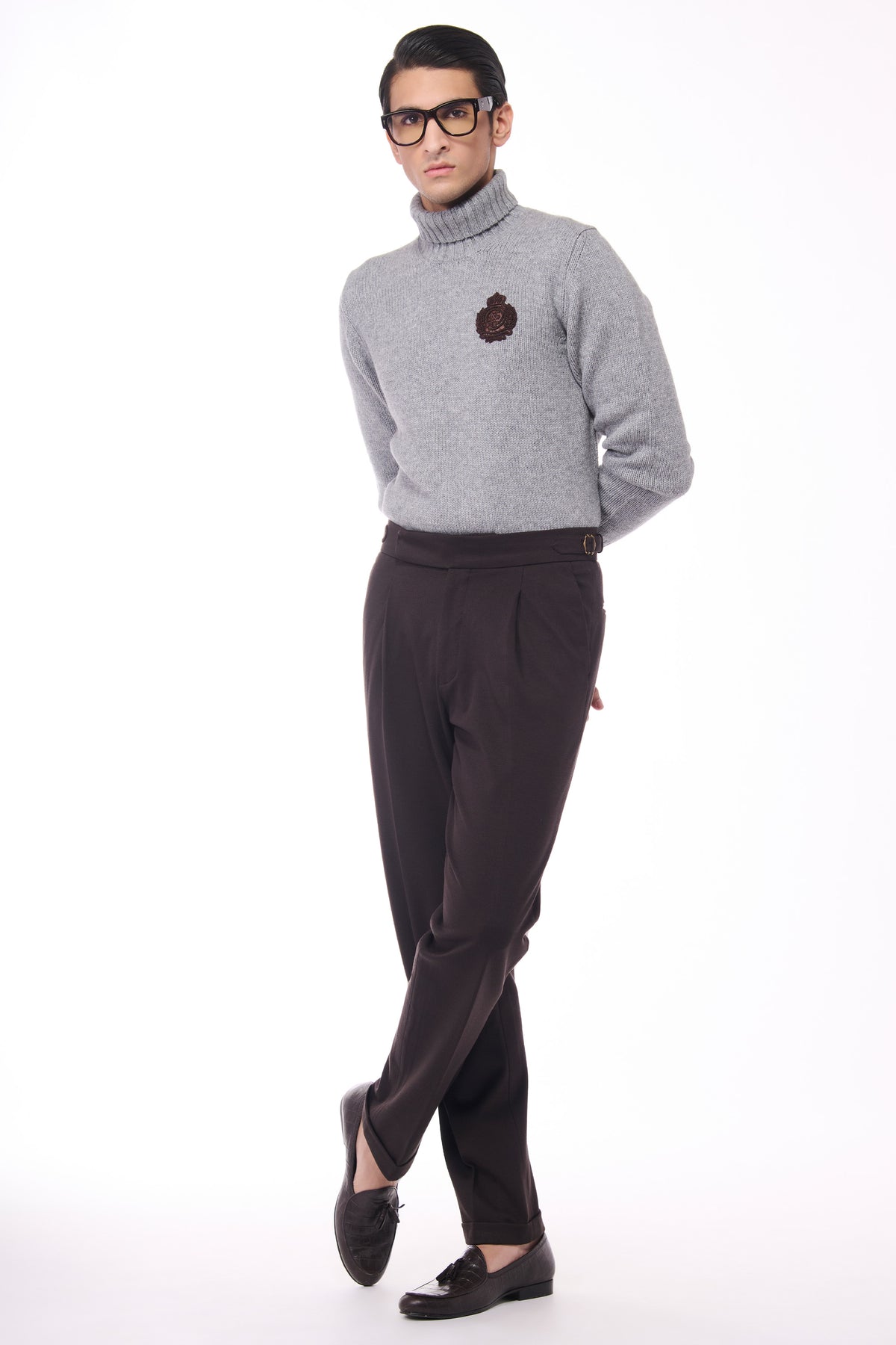 Grey Cashmere High Neck Sweater