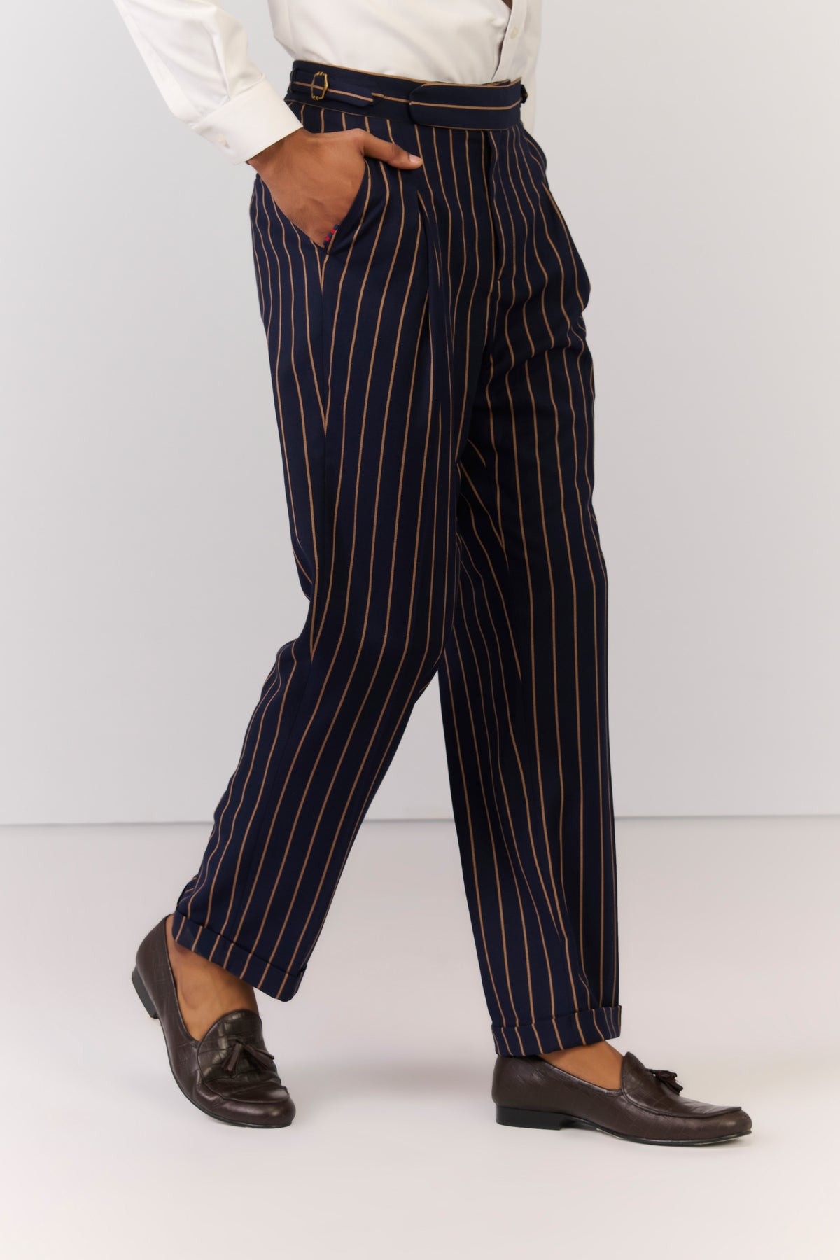Navy Stripe Printed Trousers