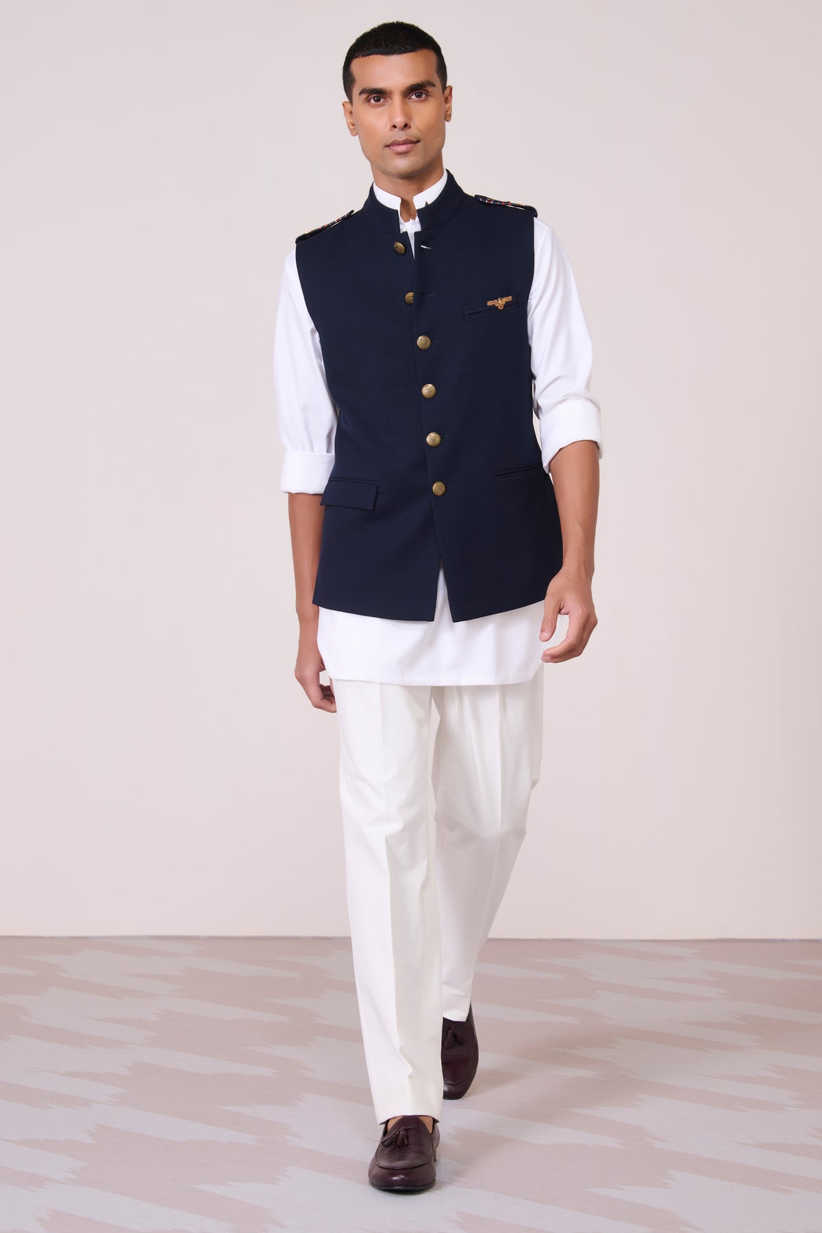 Navy Waistcoat with Tape Flap Detail
