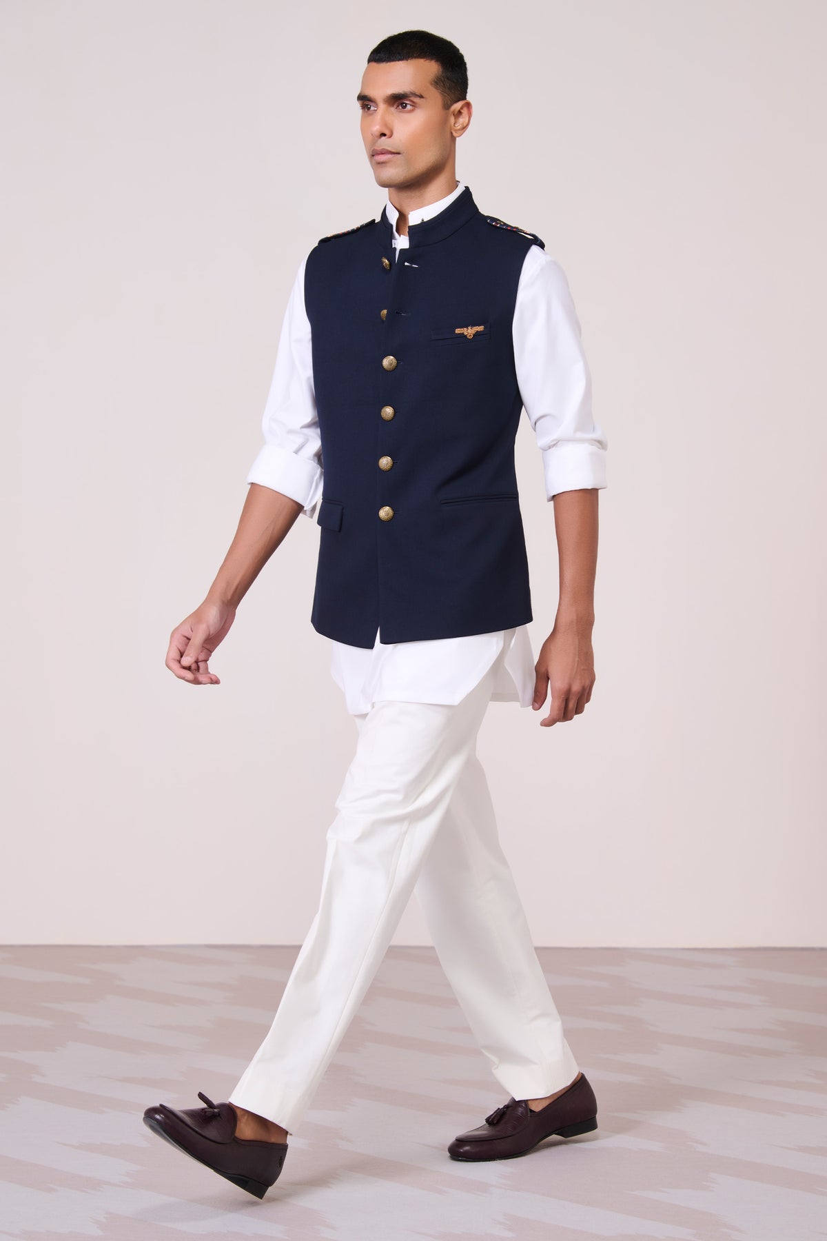 Navy Waistcoat with Tape Flap Detail