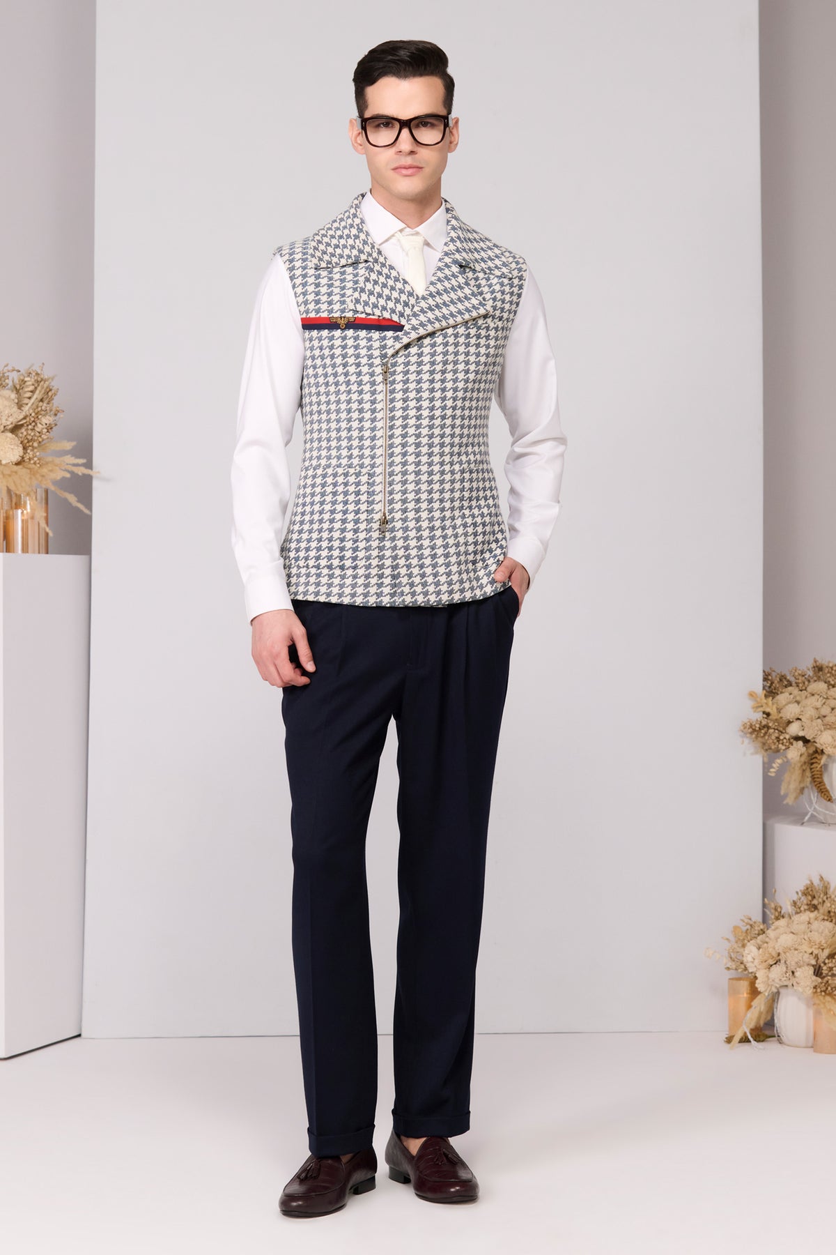 Houndstooth Anti-Trend Zipped Waistcoat
