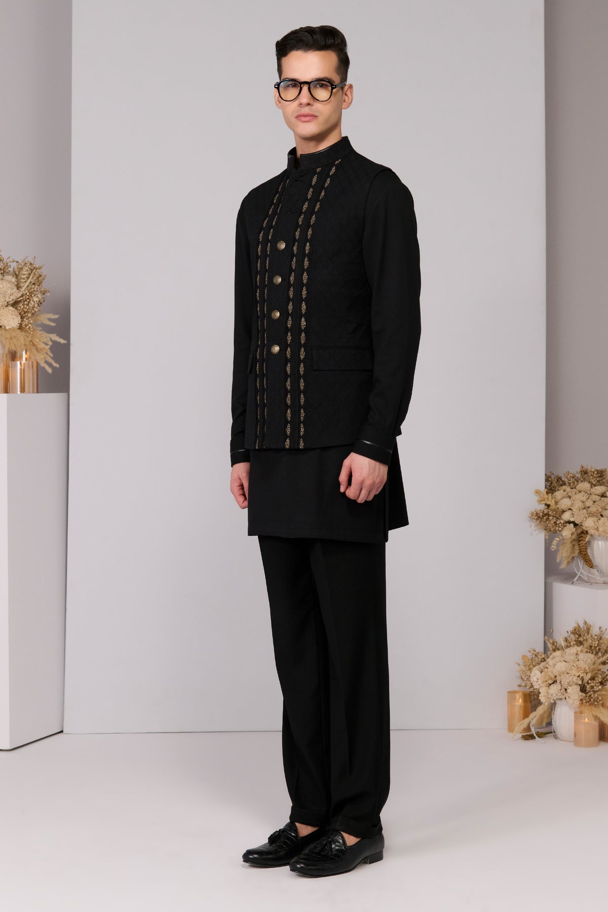 Black Waistcoat with Engraved Embroidered Panel