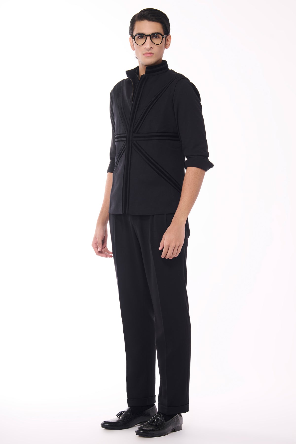 Black Waistcoat with Velvet Details