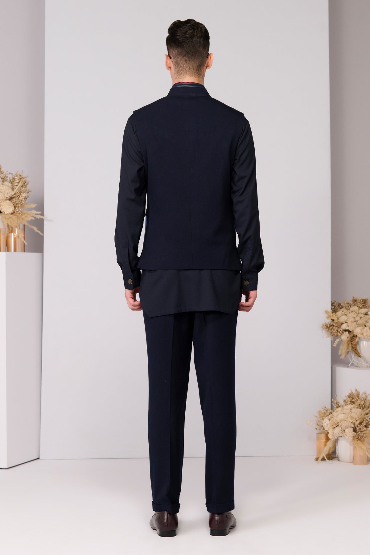 Color-Blocked Waistcoat with Rivet Accents