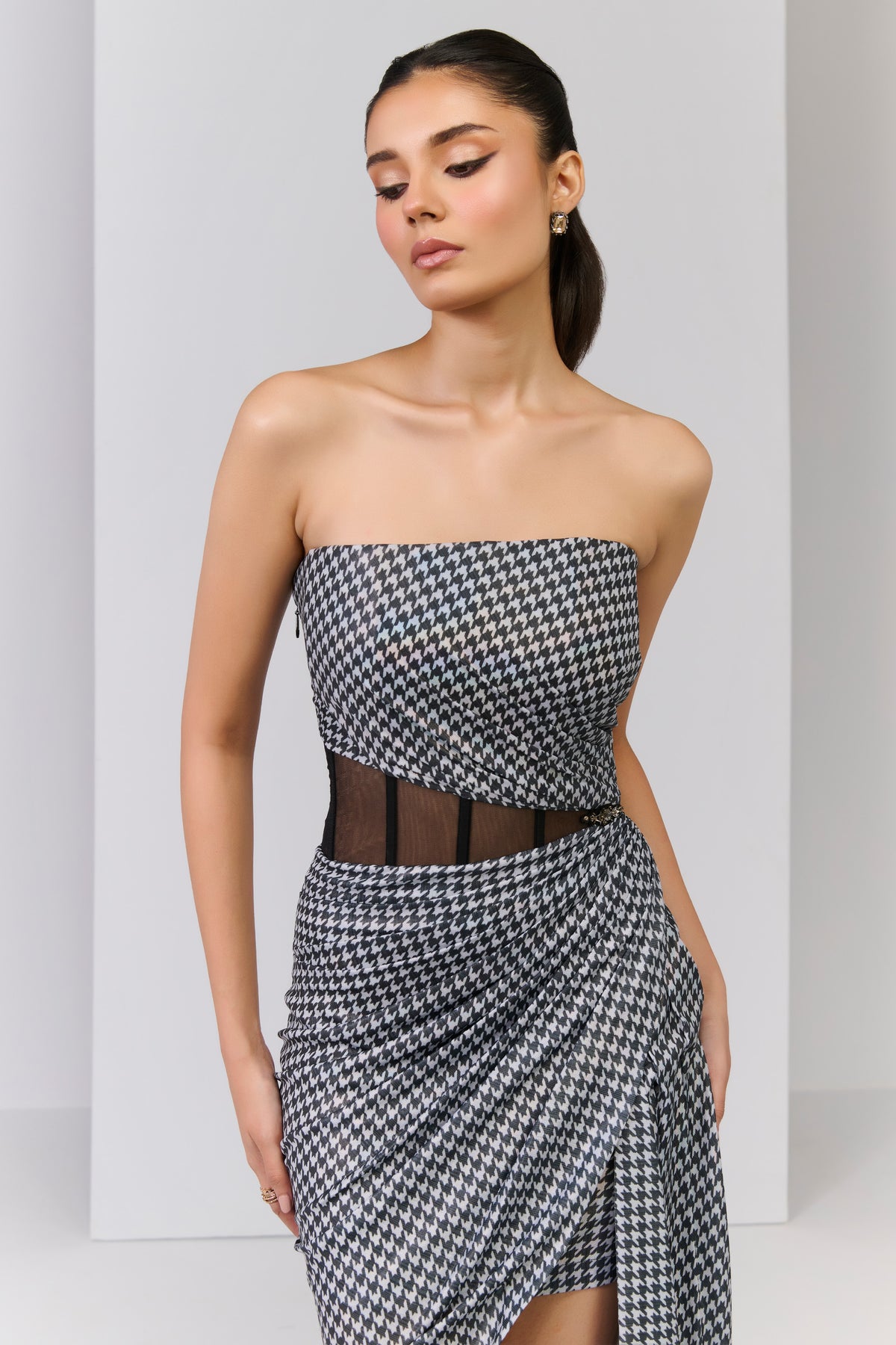 Check Printed Drape Dress