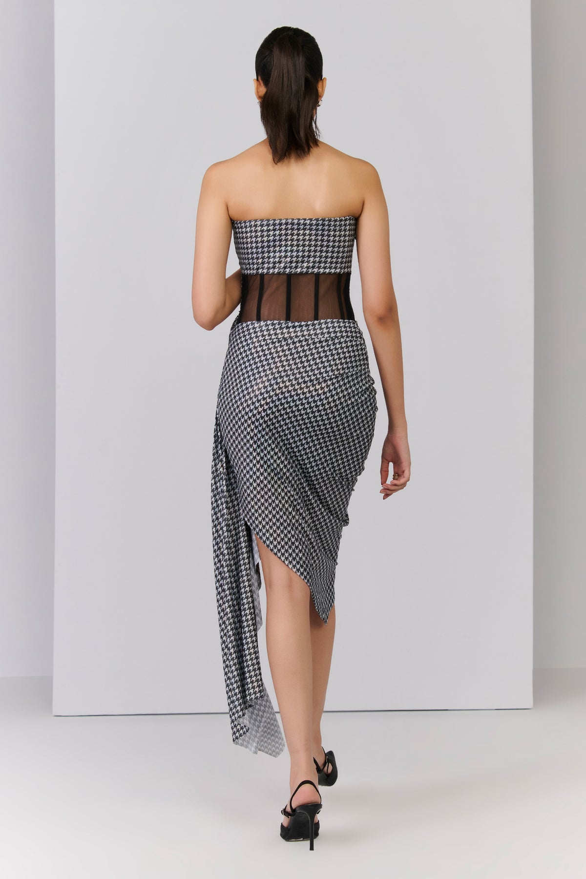 Check Printed Drape Dress