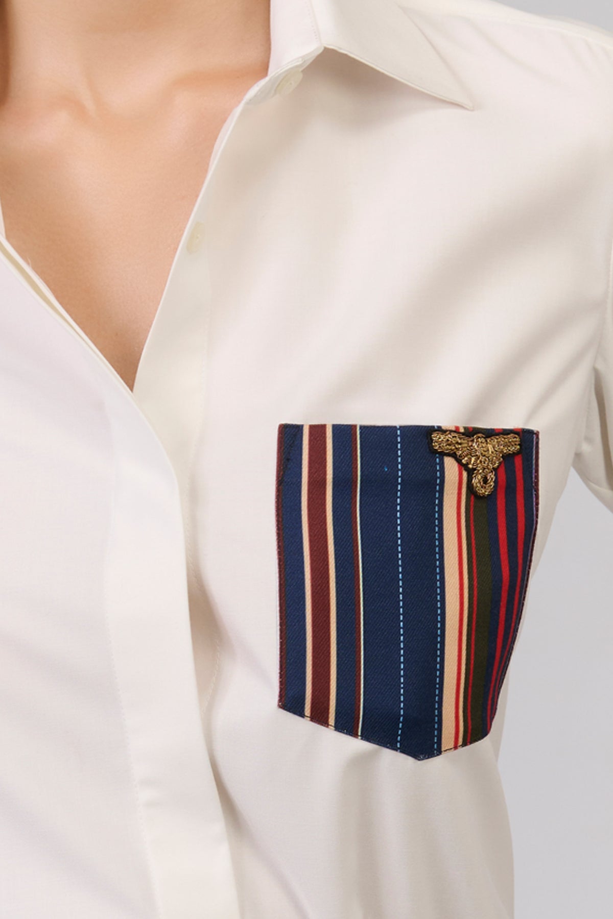 Off-White Shirt with Printed Pocket