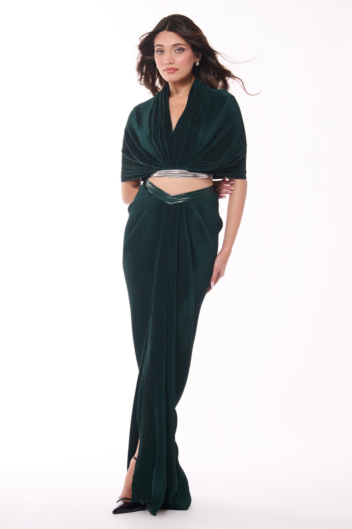 Emerald Pleated Cape Shirt