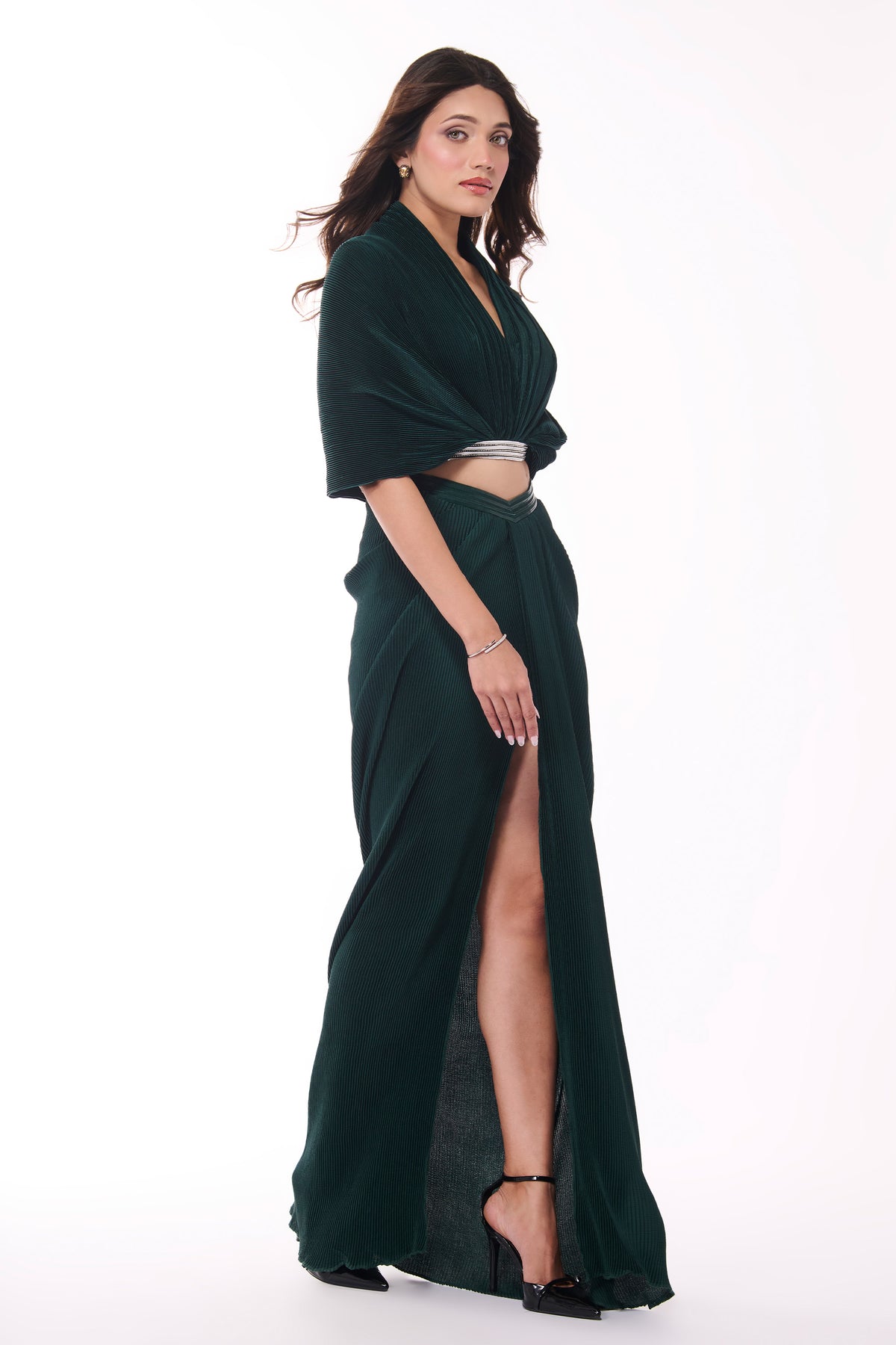 Emerald Pleated Cape Shirt