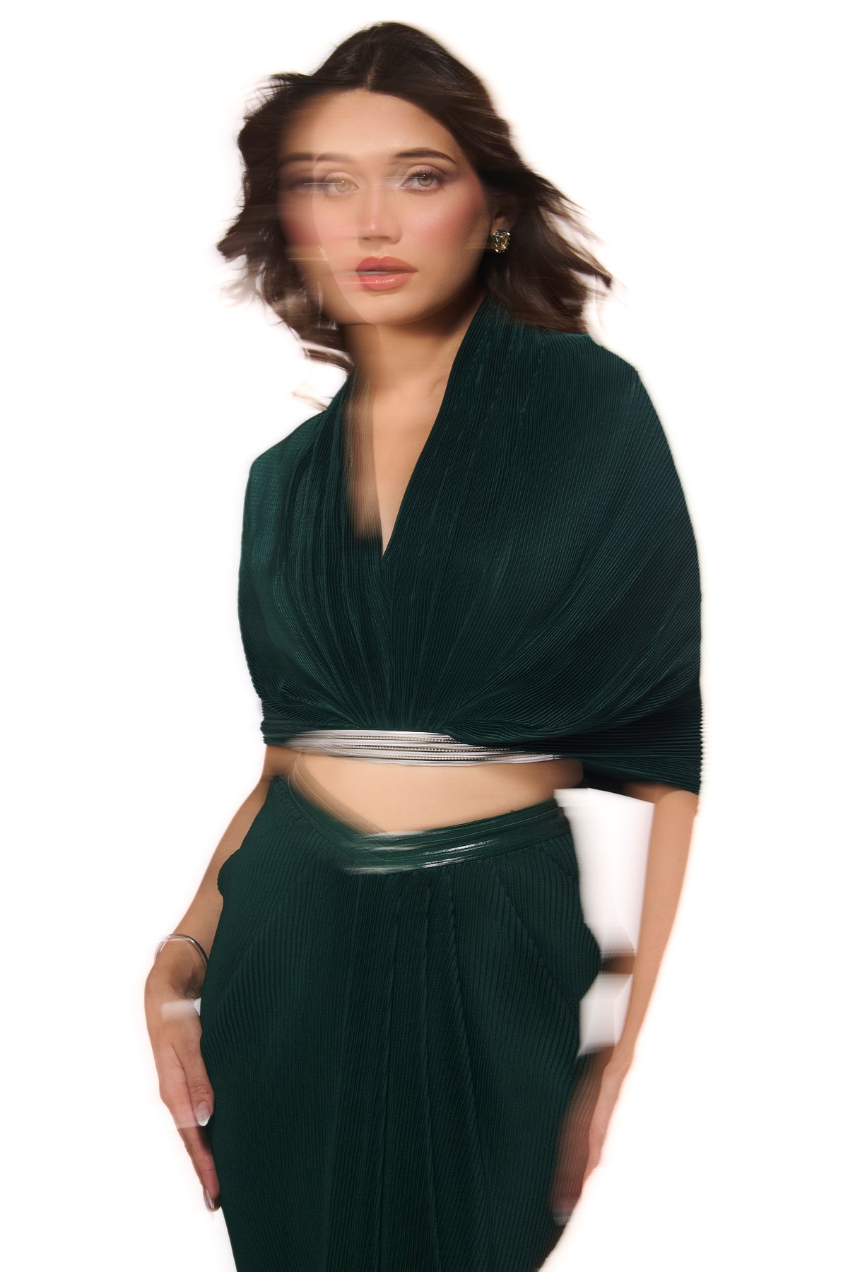 Emerald Pleated Cape Shirt