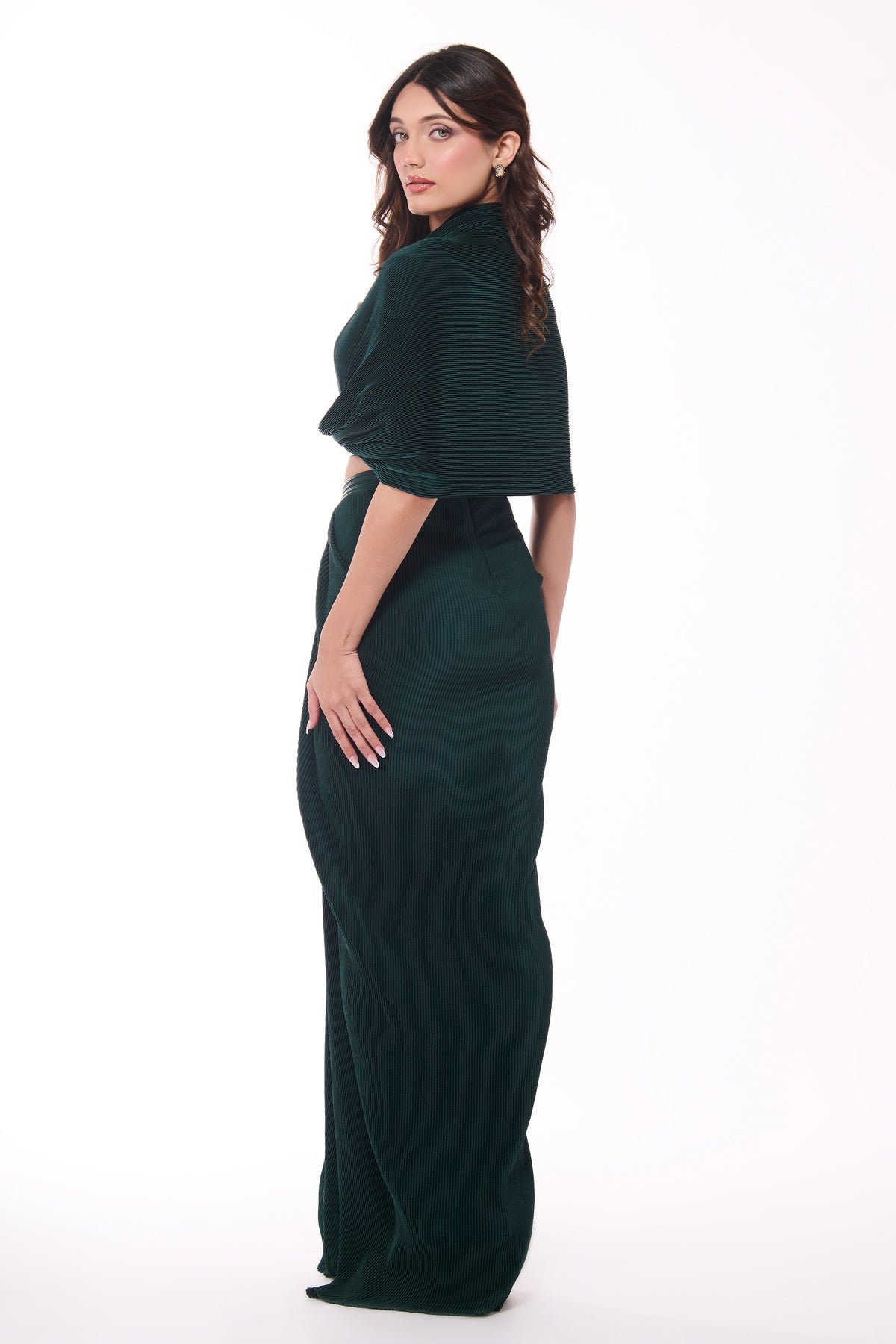 Emerald Pleated Cape Shirt