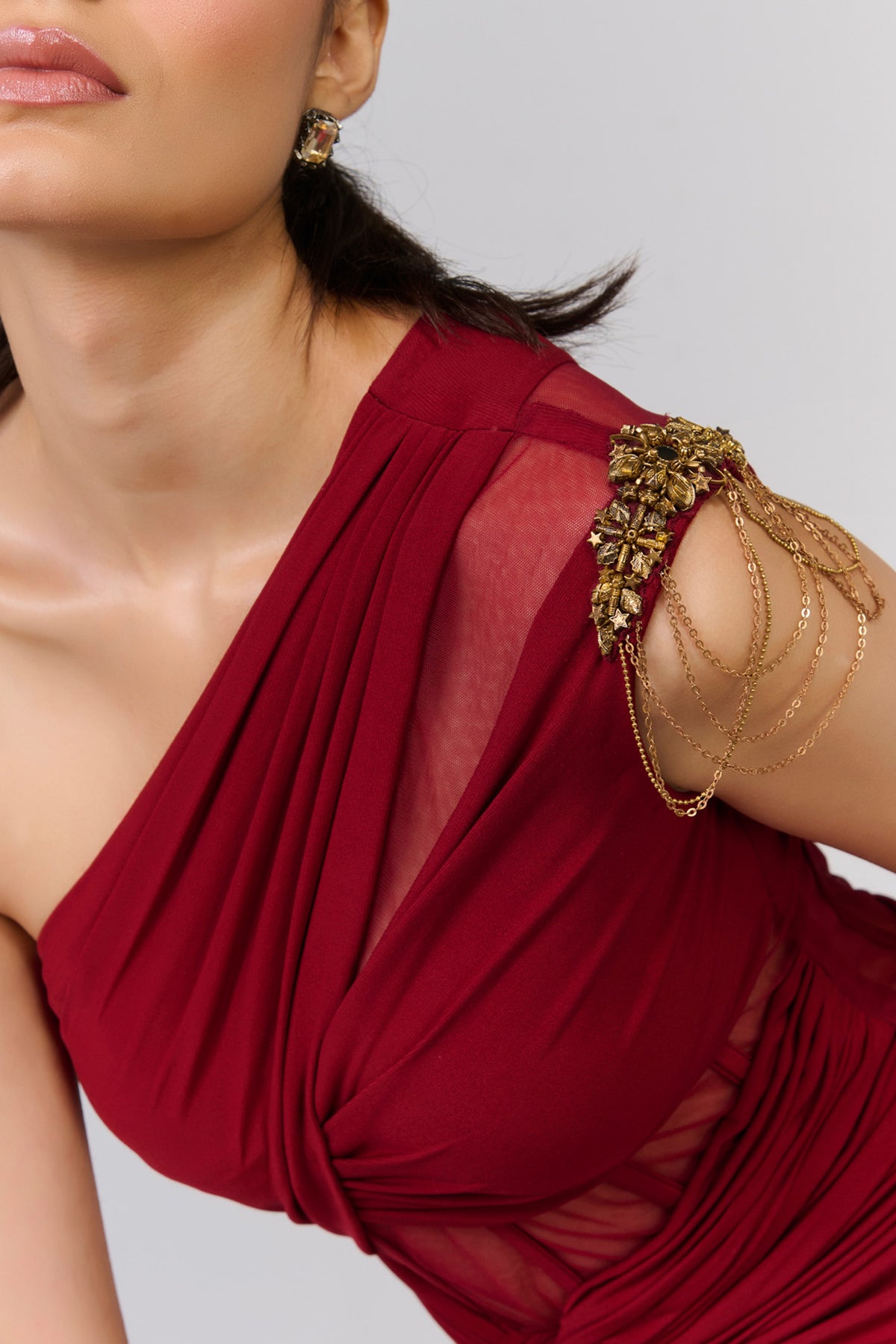 One Shoulder Corset Mesh Gown