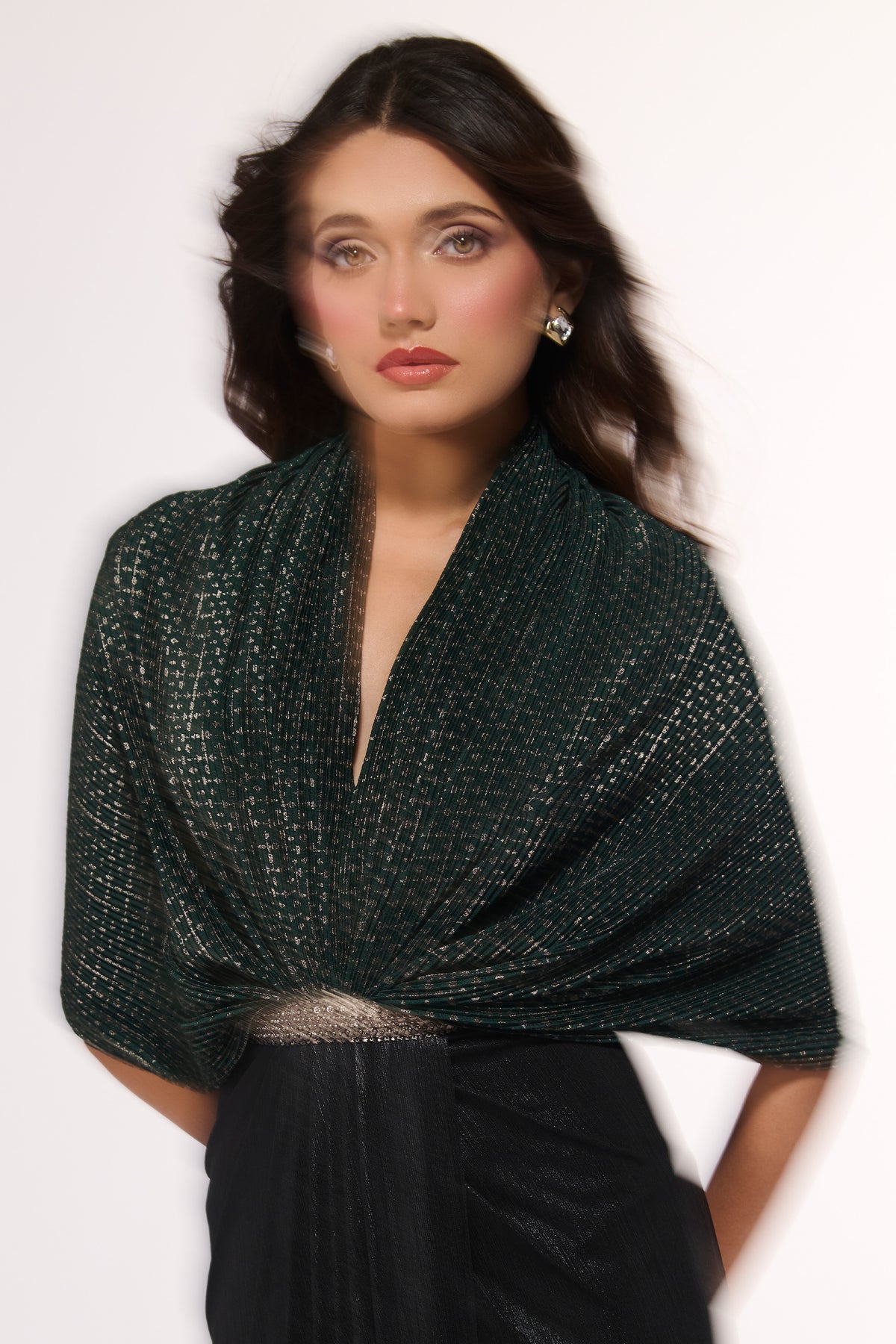 Emerald Printed Cape Saree Gown
