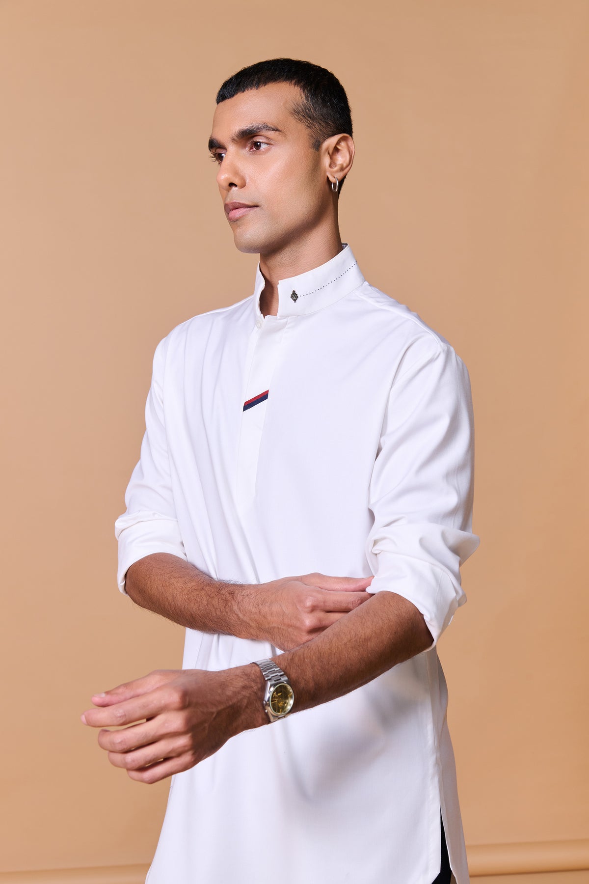 Off white Tape-Detail Classic Kurta
