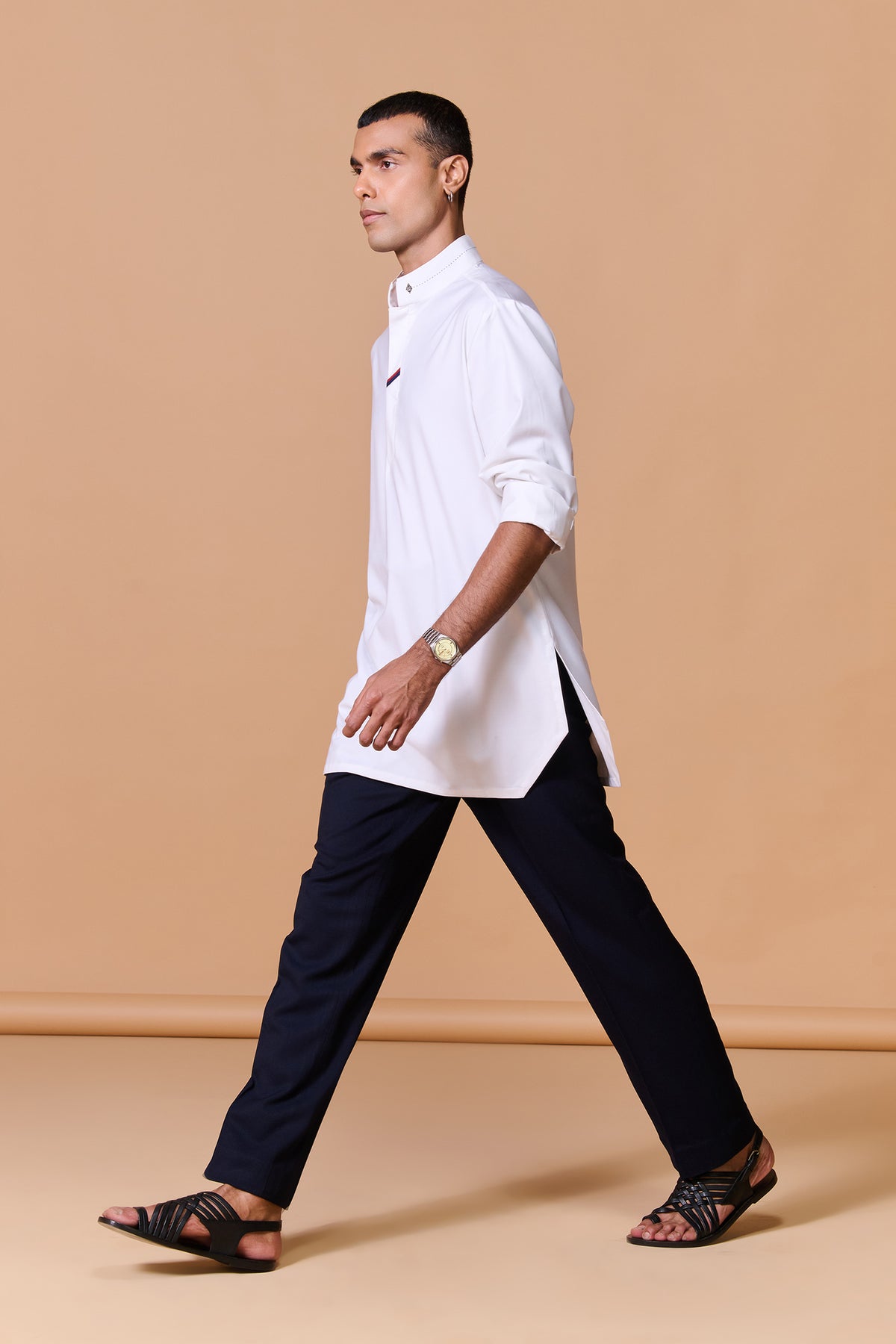 Off white Tape-Detail Classic Kurta