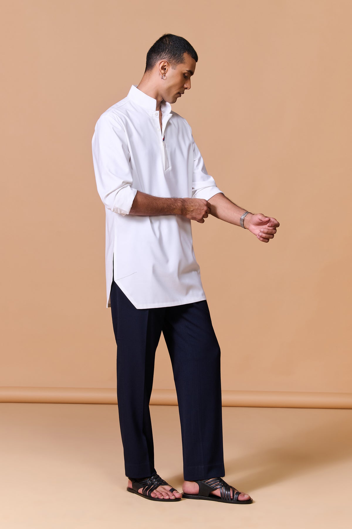 Off white Tape-Detail Classic Kurta
