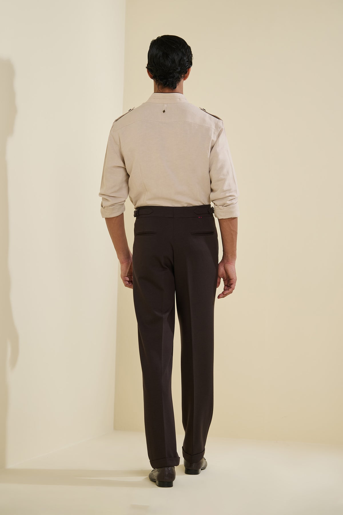 Beige Linen Shirt with Vintage Patch-Work