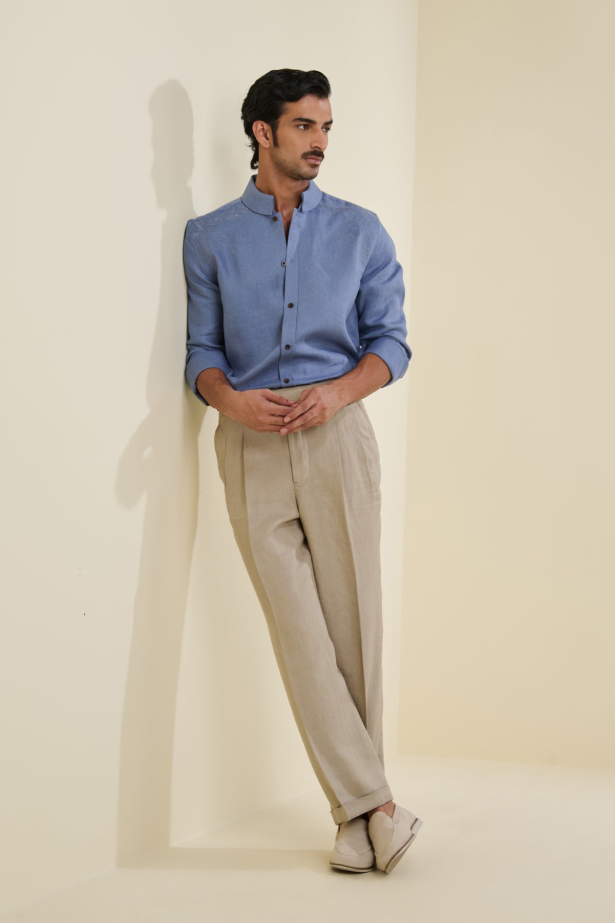 Blue Linen Embroidered Shirt