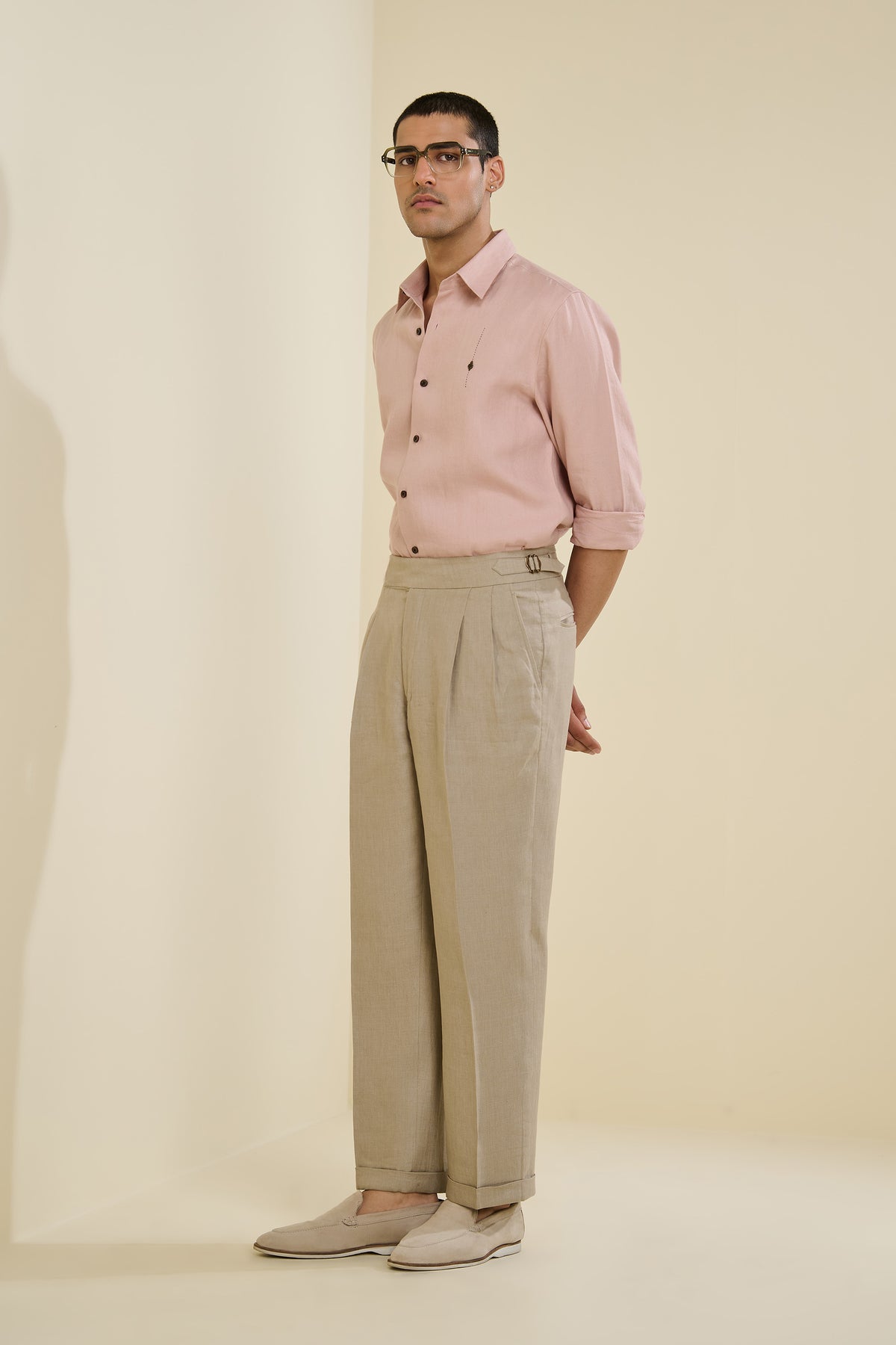 Pink Linen Shirt with Adamas
