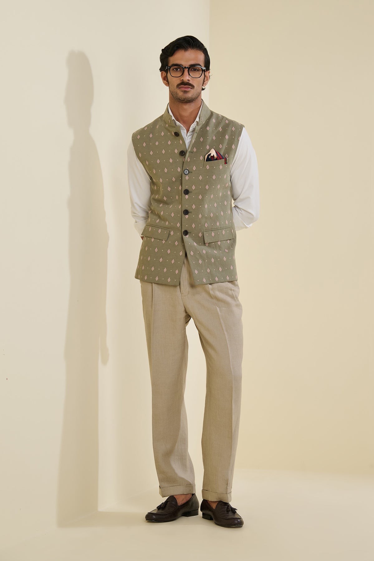 Sage Waistcoat with Motifs