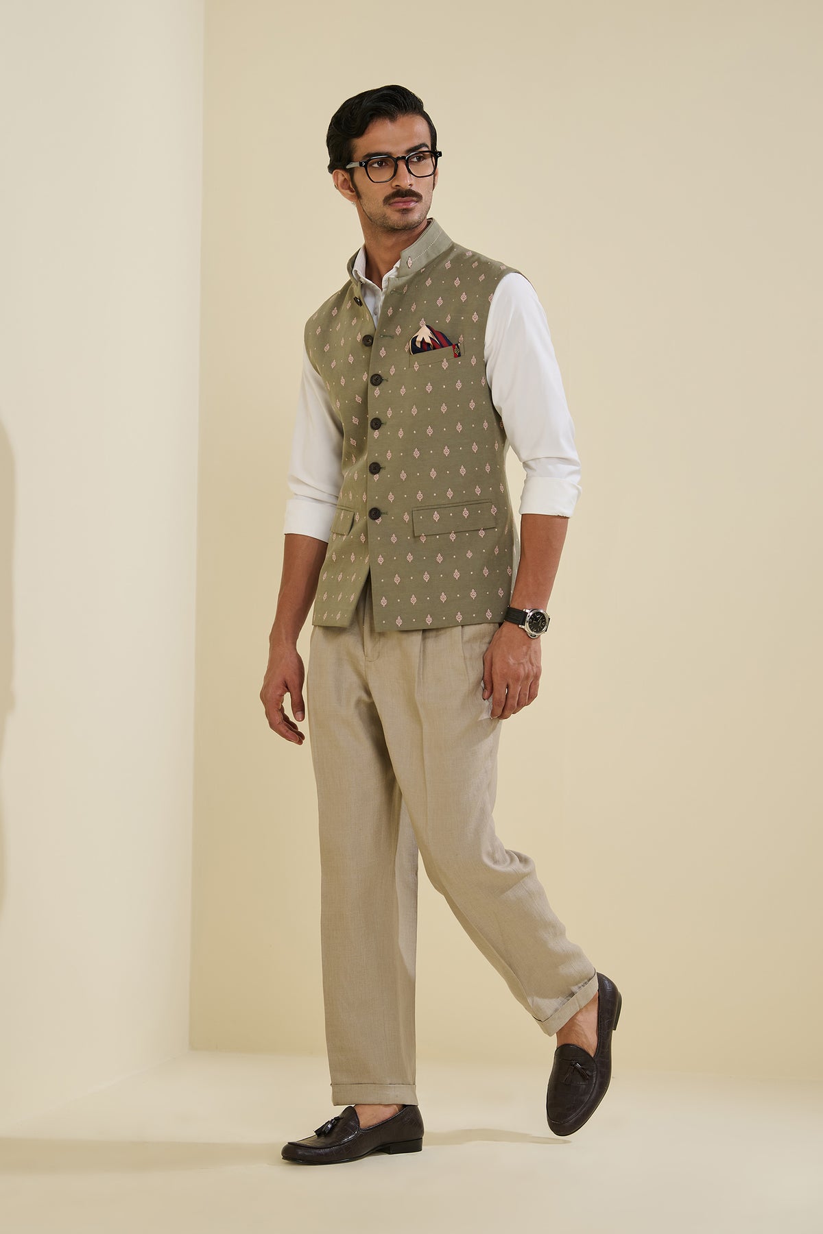Sage Waistcoat with Motifs