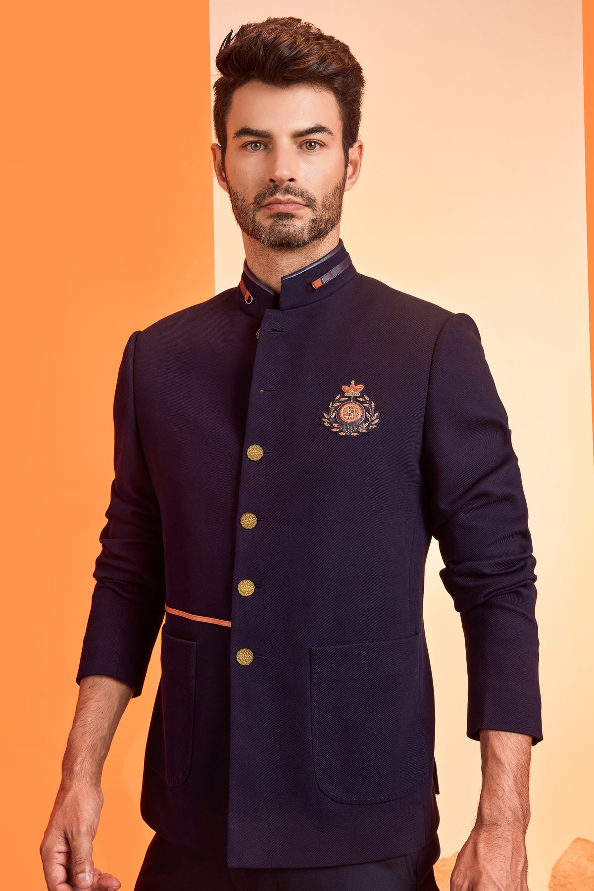 Structured Navy Bandhgala