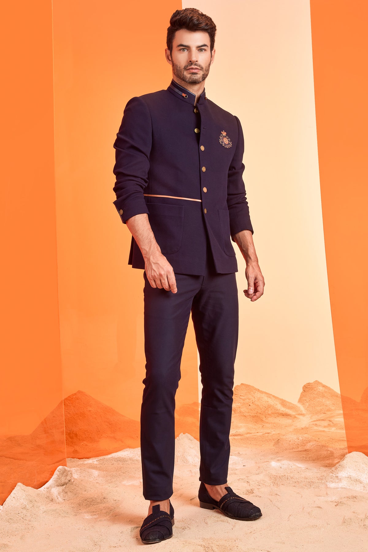 Structured Navy Bandhgala