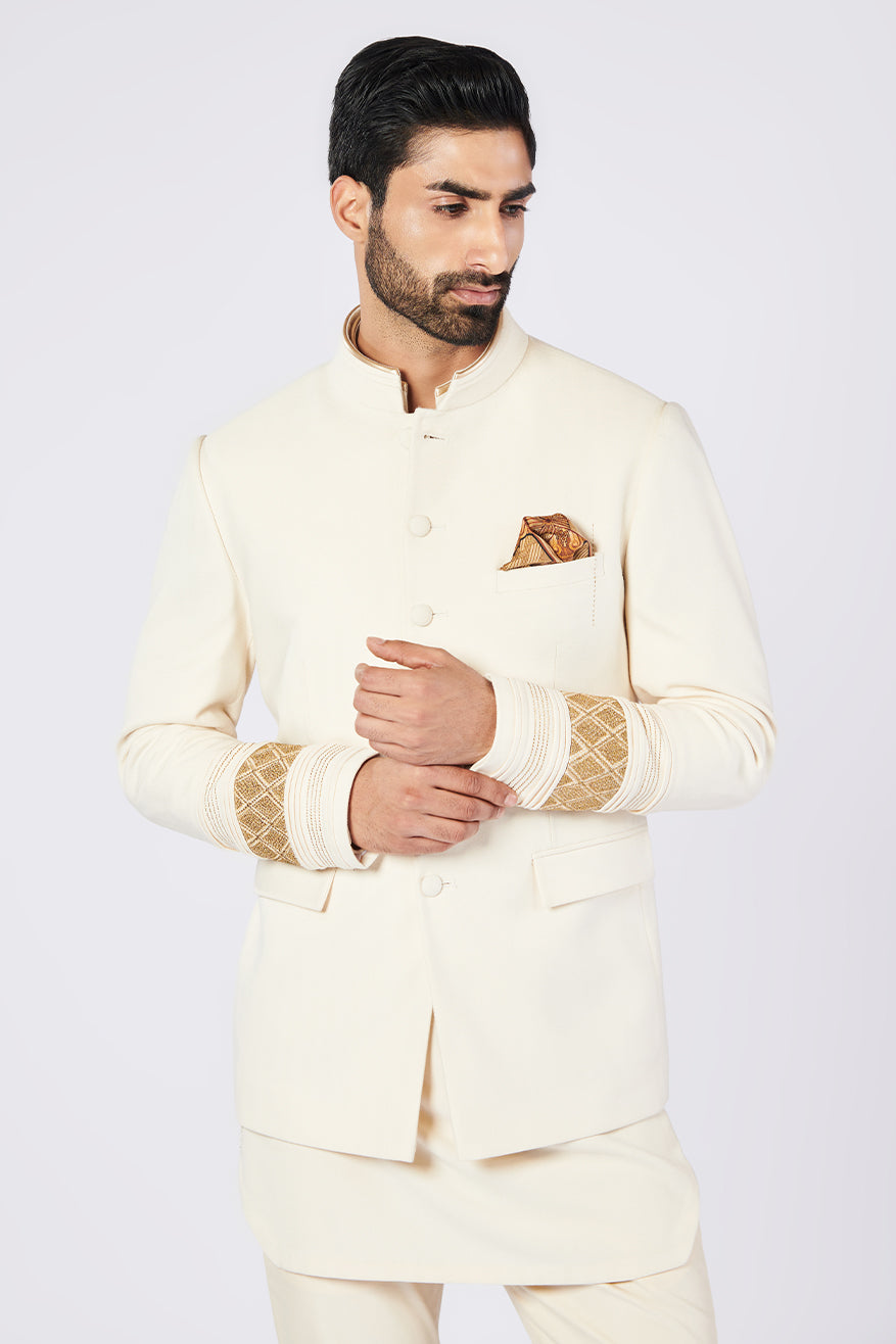 Off White Bandhgala with Zari Details